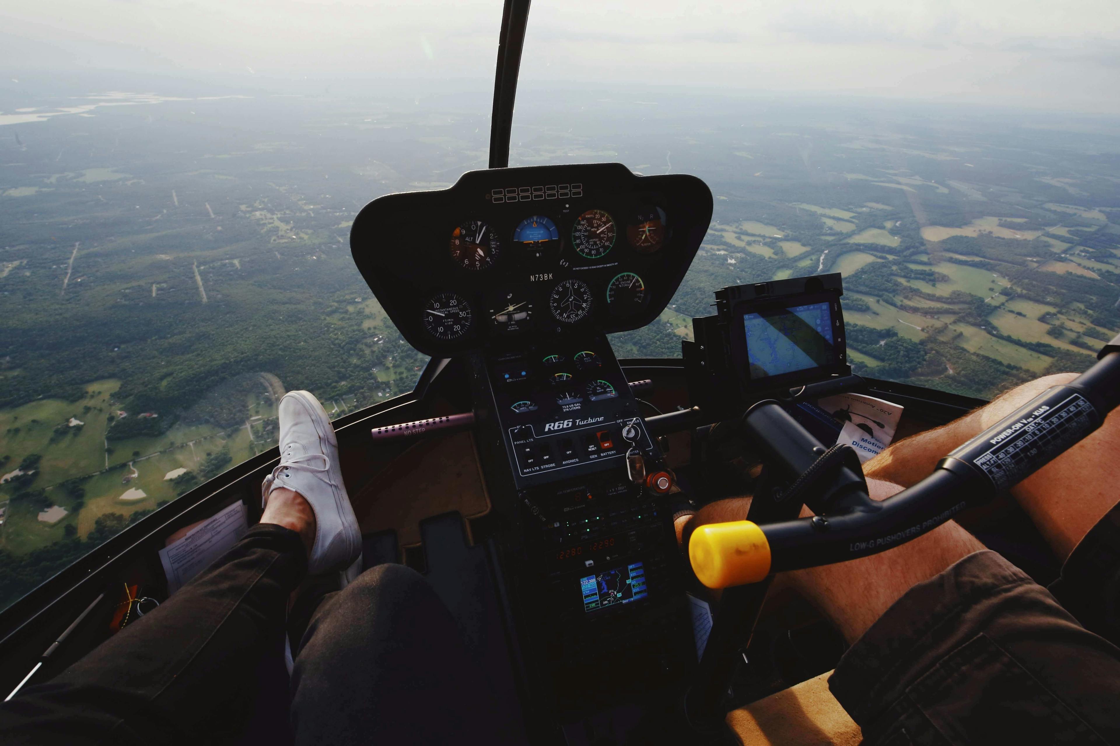 View from a R22 helicopter cockpit